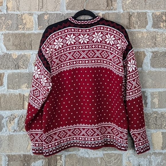 VTG 80s L.L. Bean Fair Isle Snowflake 100% Cotton Pullover Henley Sweater Small - Picture 4 of 7